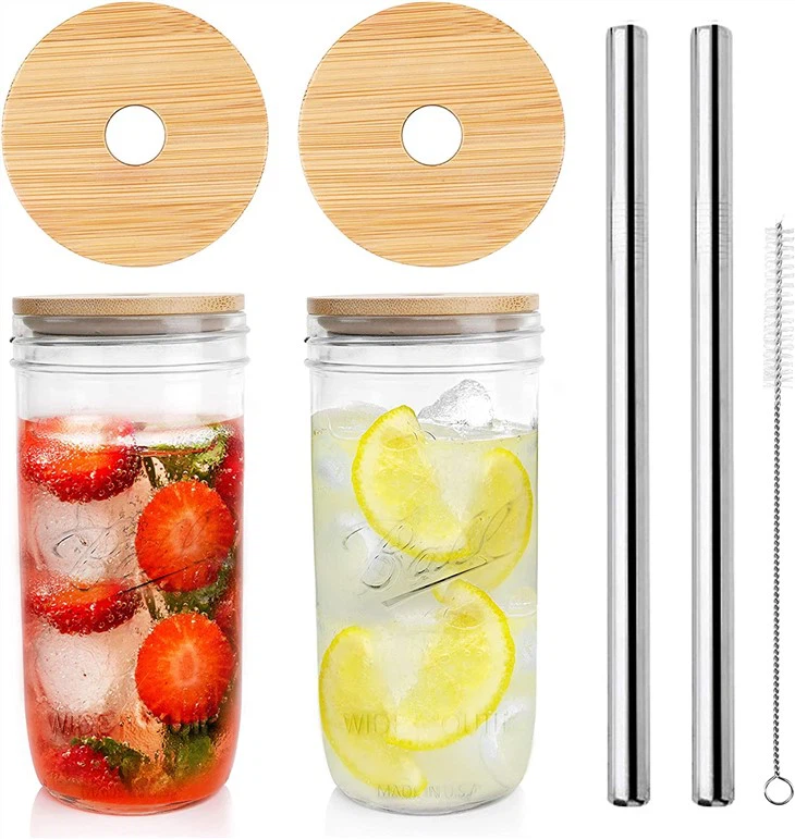 Mason Jar med lokk og sugerør