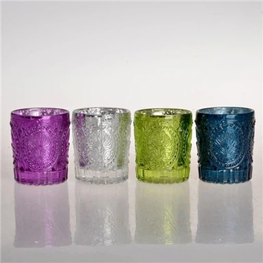 Fargerik votive lysestake i glass