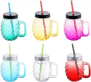Mason Jar Krus Glass med sugerør og lokk
