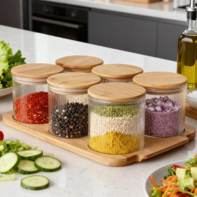 750 ml runde glassbeholdersett